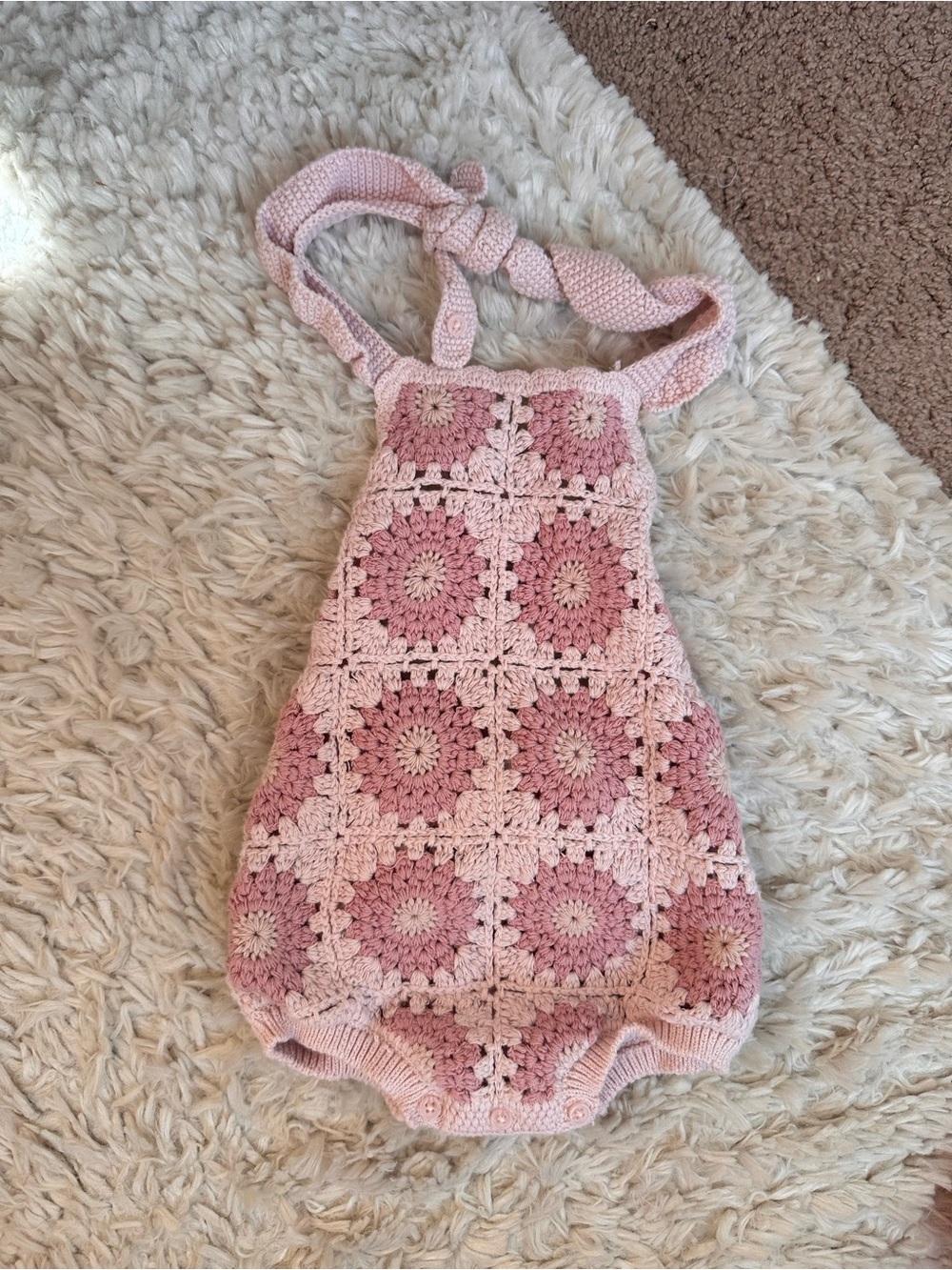 Zara Pink Crochet Floral Baby One-Piece